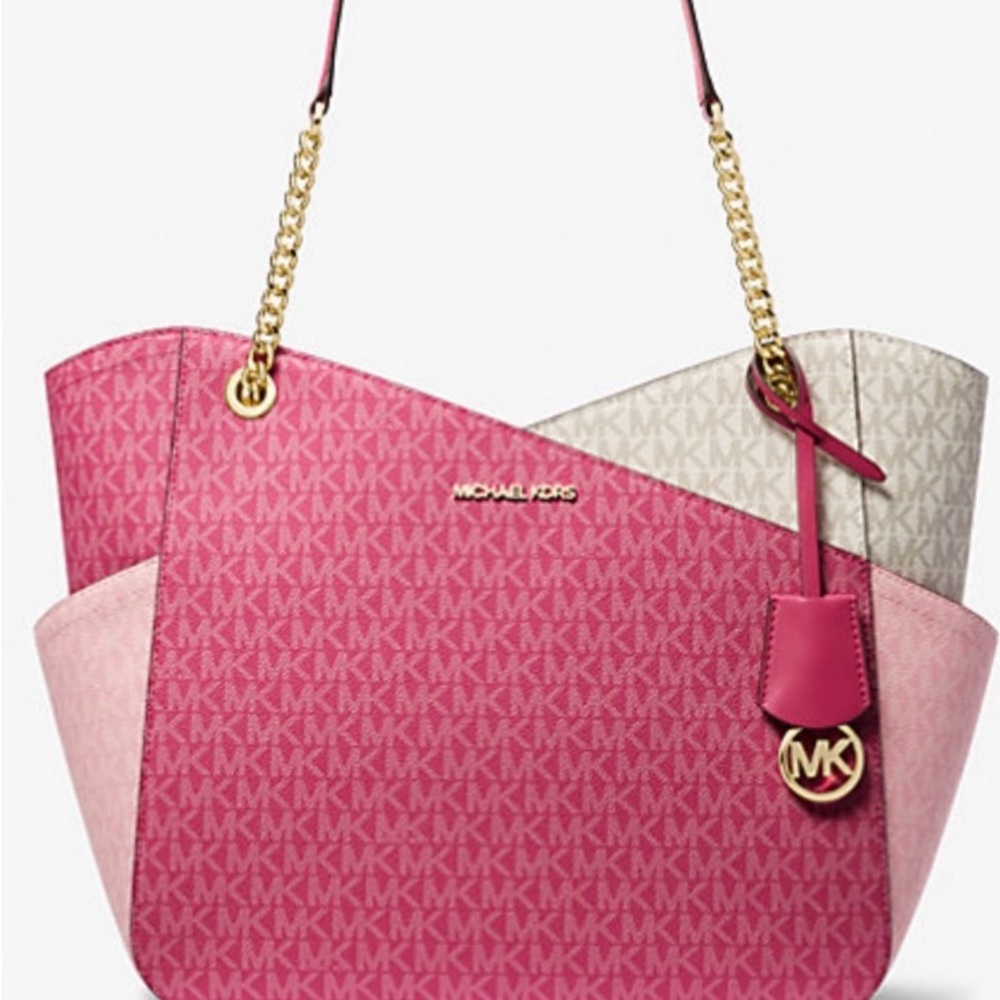 Michael Kors pink jet set color block logo bag gently used